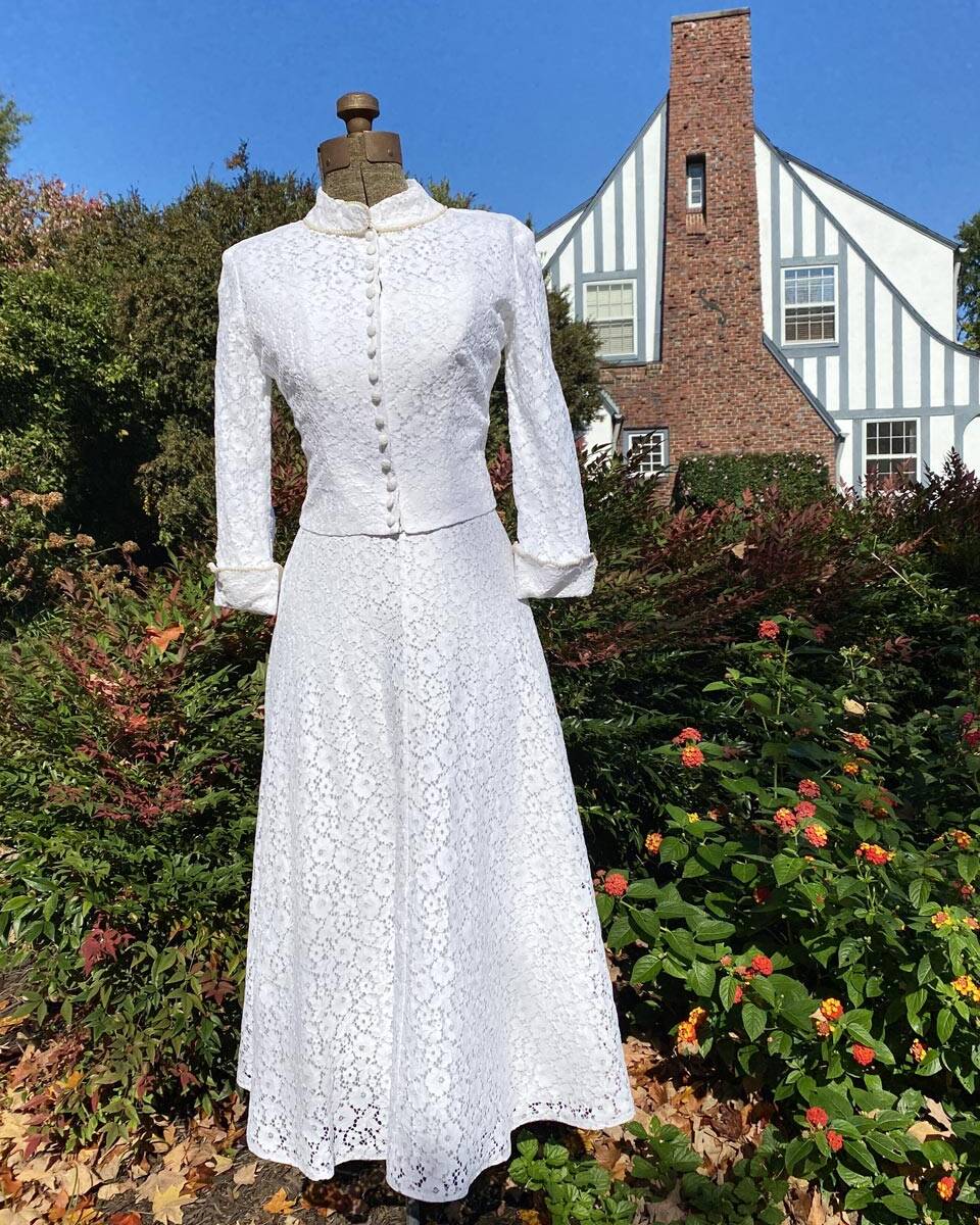 photo of vintage bridal gown in outdoor setting